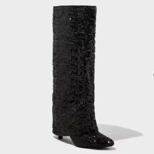 Women's Abba Sequin Foldover Tall Boots - A New Day Black